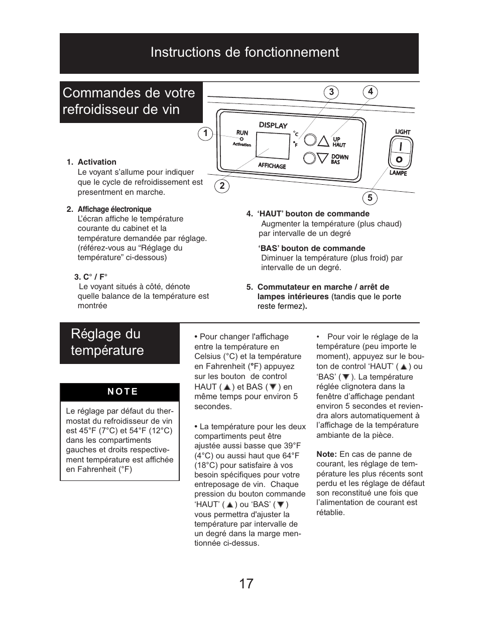 Commandes de votre refroidisseur de vin | Danby DWC1534BLS User Manual | Page 17 / 32