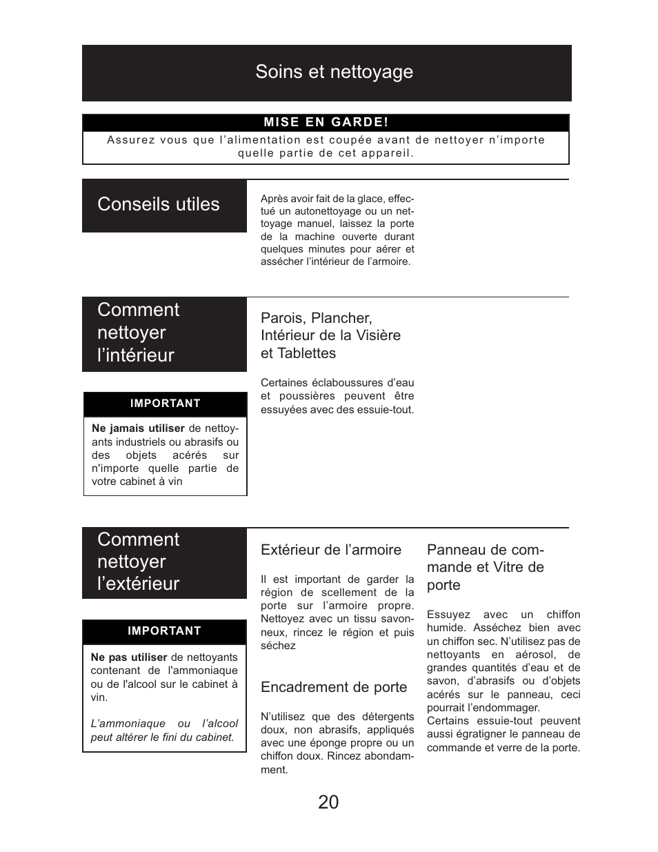 20 conseils utiles | Danby DWC1534BLS User Manual | Page 20 / 32