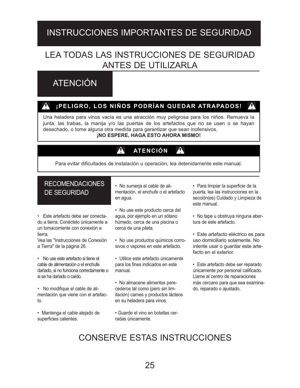 Conserve estas instrucciones | Danby DWC1534BLS User Manual | Page 24 / 32