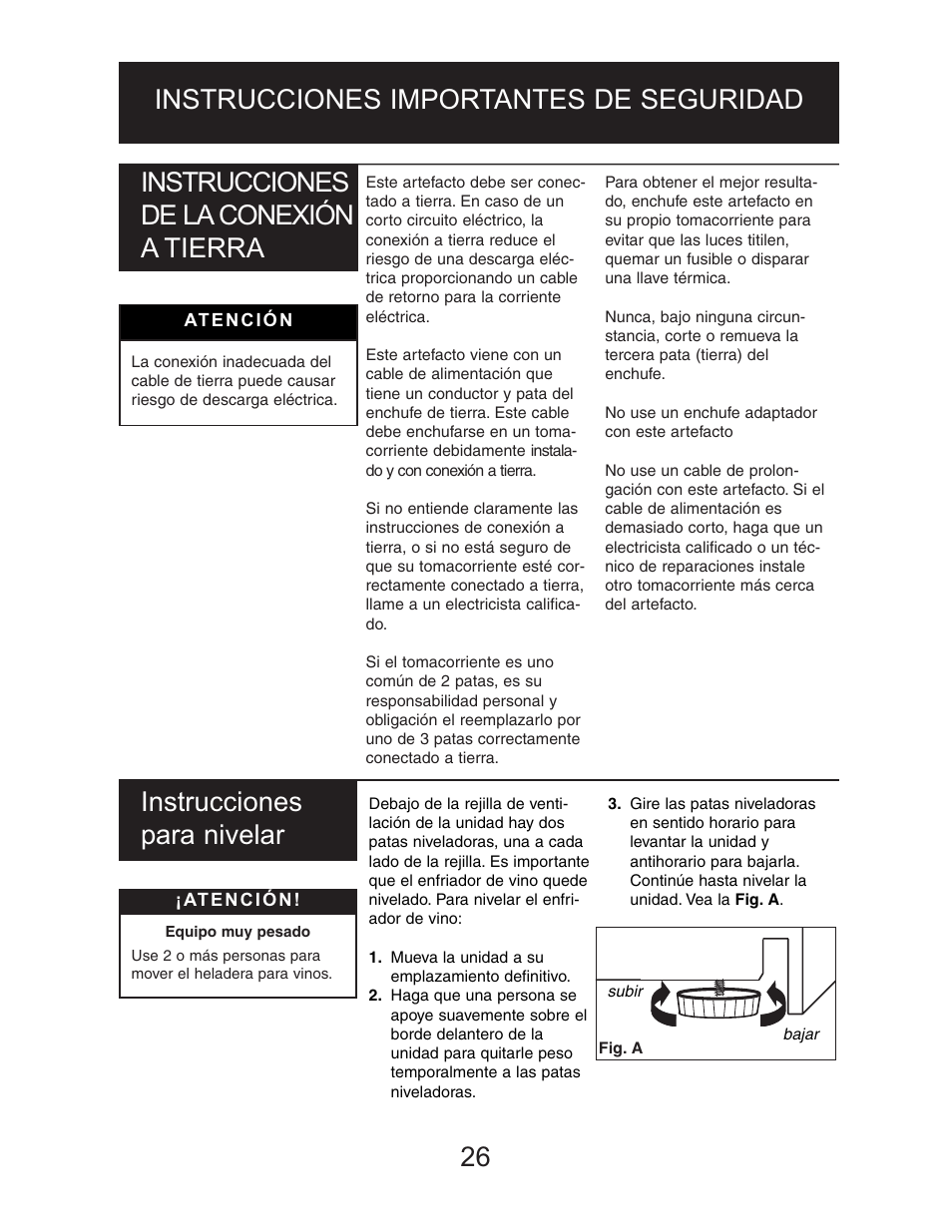 Instrucciones para nivelar | Danby DWC1534BLS User Manual | Page 25 / 32