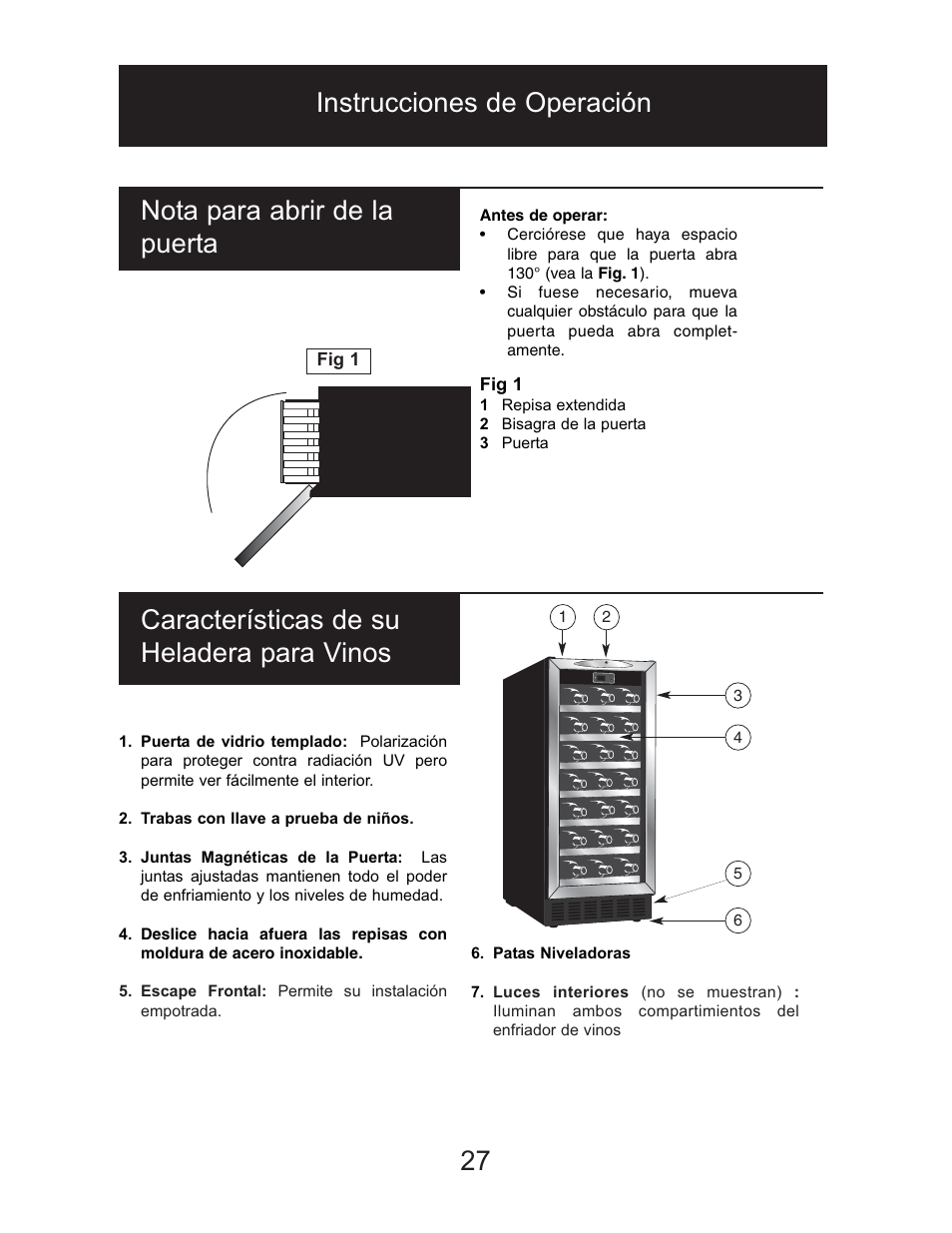 Nota para abrir de la puerta | Danby DWC1534BLS User Manual | Page 26 / 32