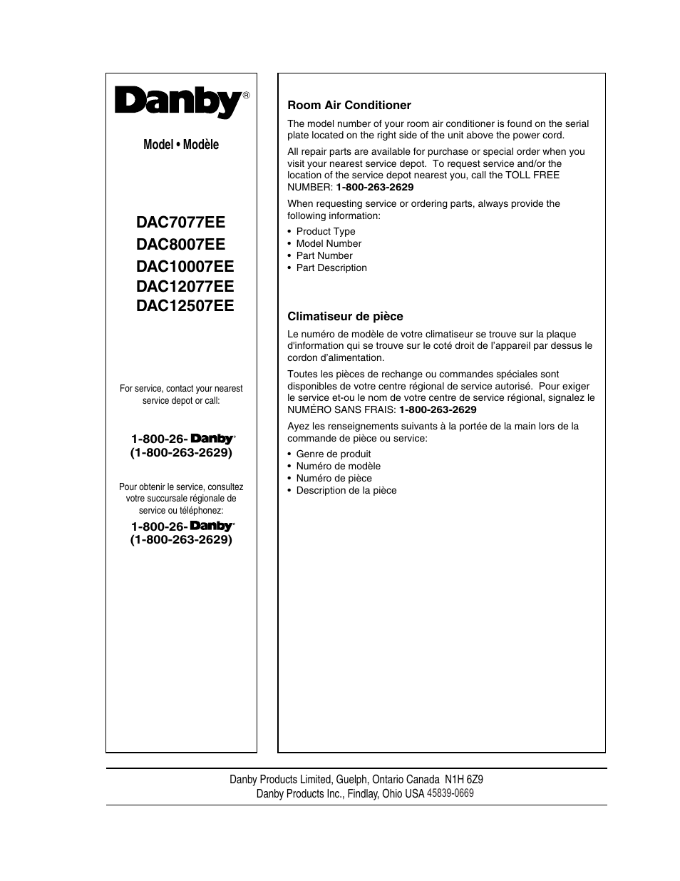 Model • modèle | Danby DAC8007EE User Manual | Page 13 / 13