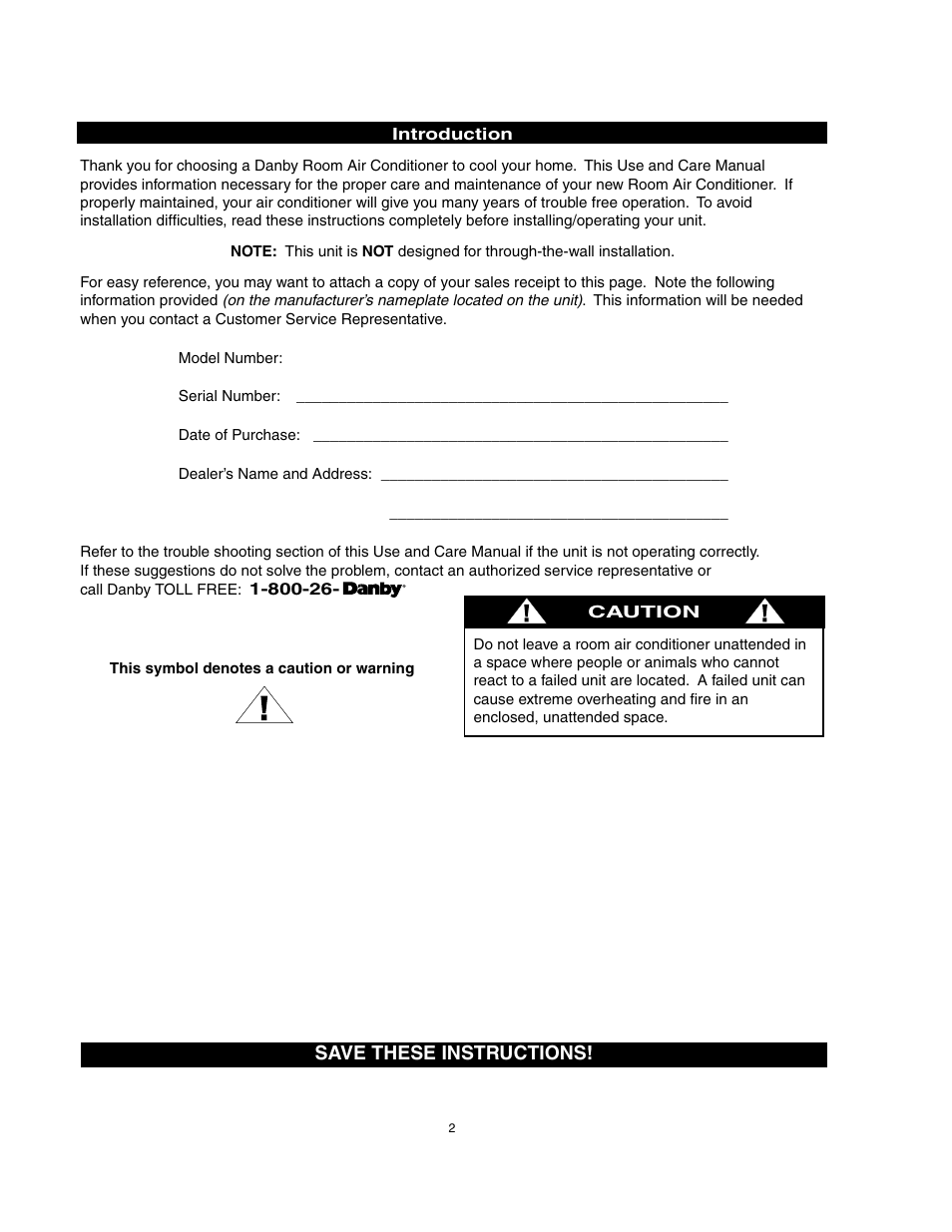 Save these instructions | Danby DAC8007EE User Manual | Page 3 / 13