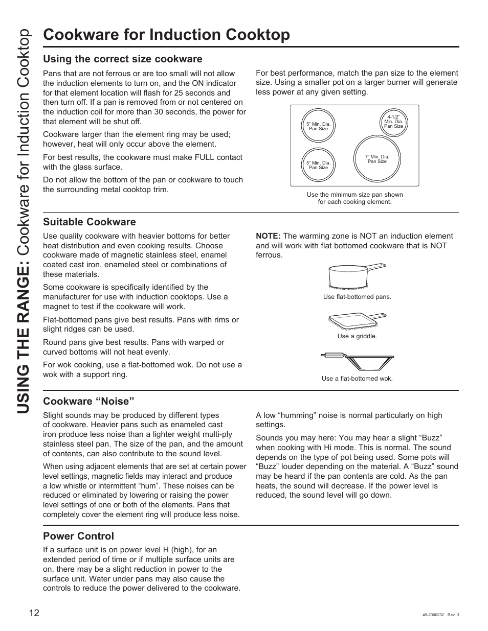 Suitable cookware, Using the correct size cookware, Cookware “noise | Power control | Cafe Owner Manual User Manual | Page 13 / 73