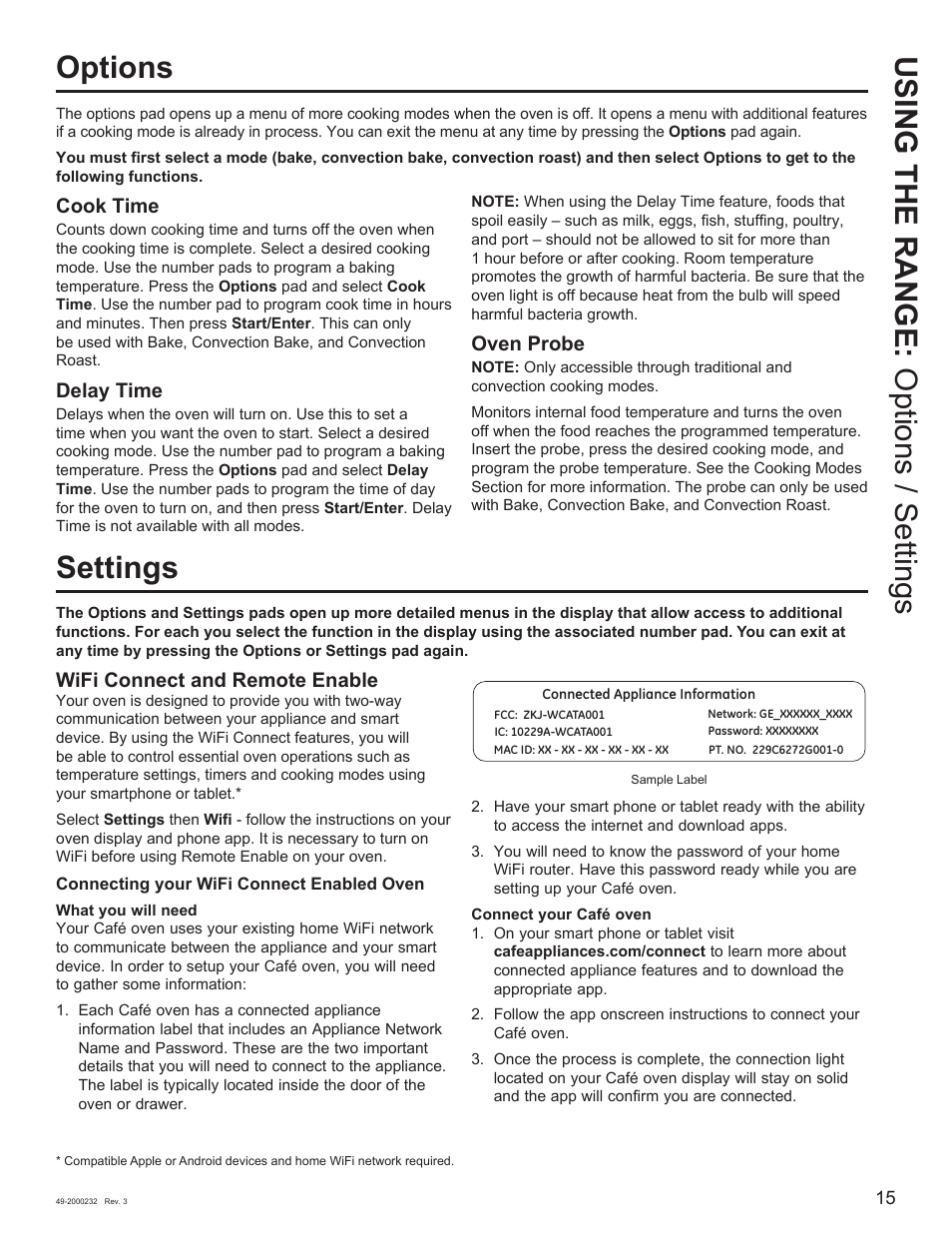 Options using the range: 2swlrqv 6hwwlqjv, Settings | Cafe Owner Manual User Manual | Page 16 / 73