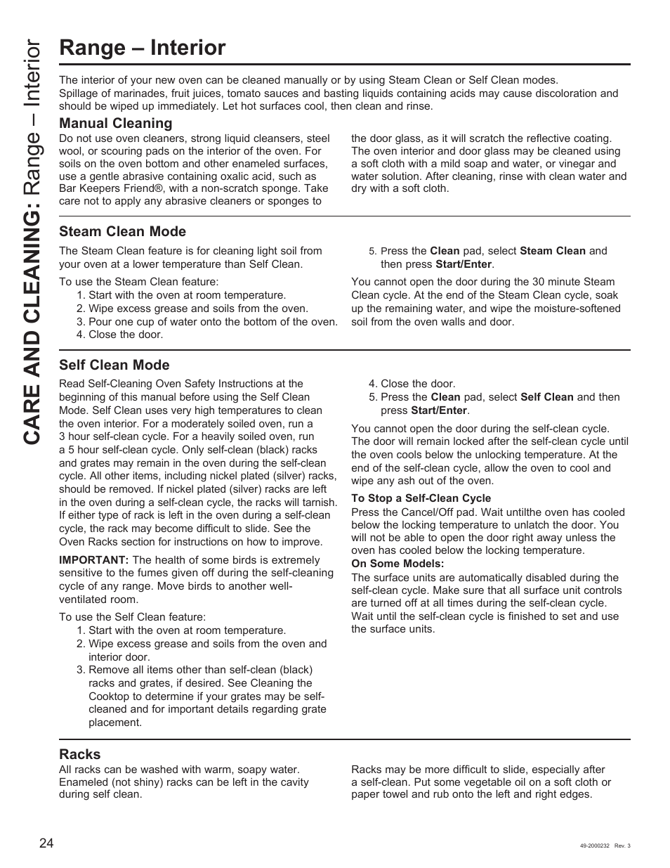 Racks, Manual cleaning, Steam clean mode | Self clean mode | Cafe Owner Manual User Manual | Page 25 / 73