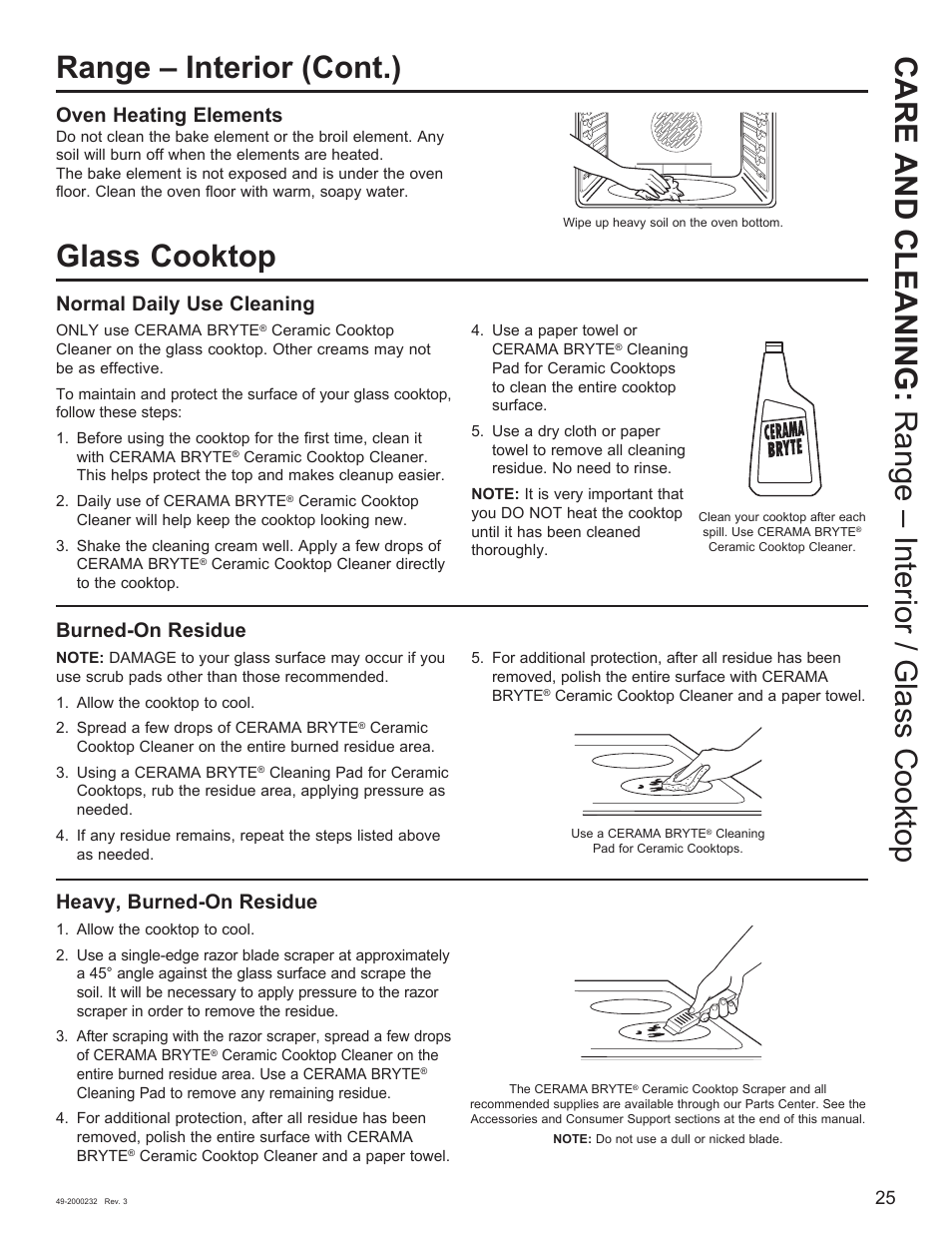 Range – interior (cont.), Oven heating elements, Normal daily use cleaning | Burned-on residue, Heavy, burned-on residue | Cafe Owner Manual User Manual | Page 26 / 73