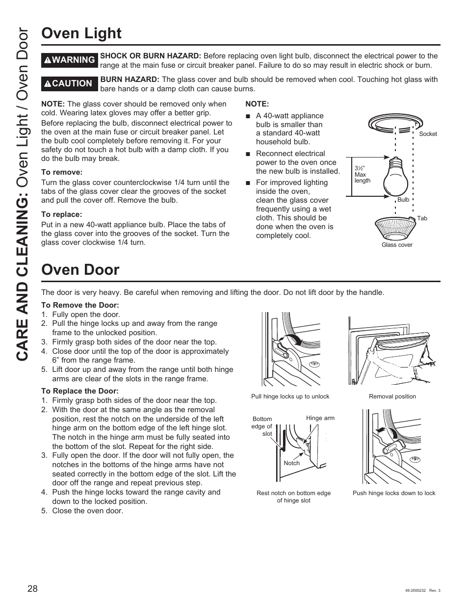 Oven door, Oven light care and cleaning: 2yhq /ljkw 2yhq 'rru | Cafe Owner Manual User Manual | Page 29 / 73