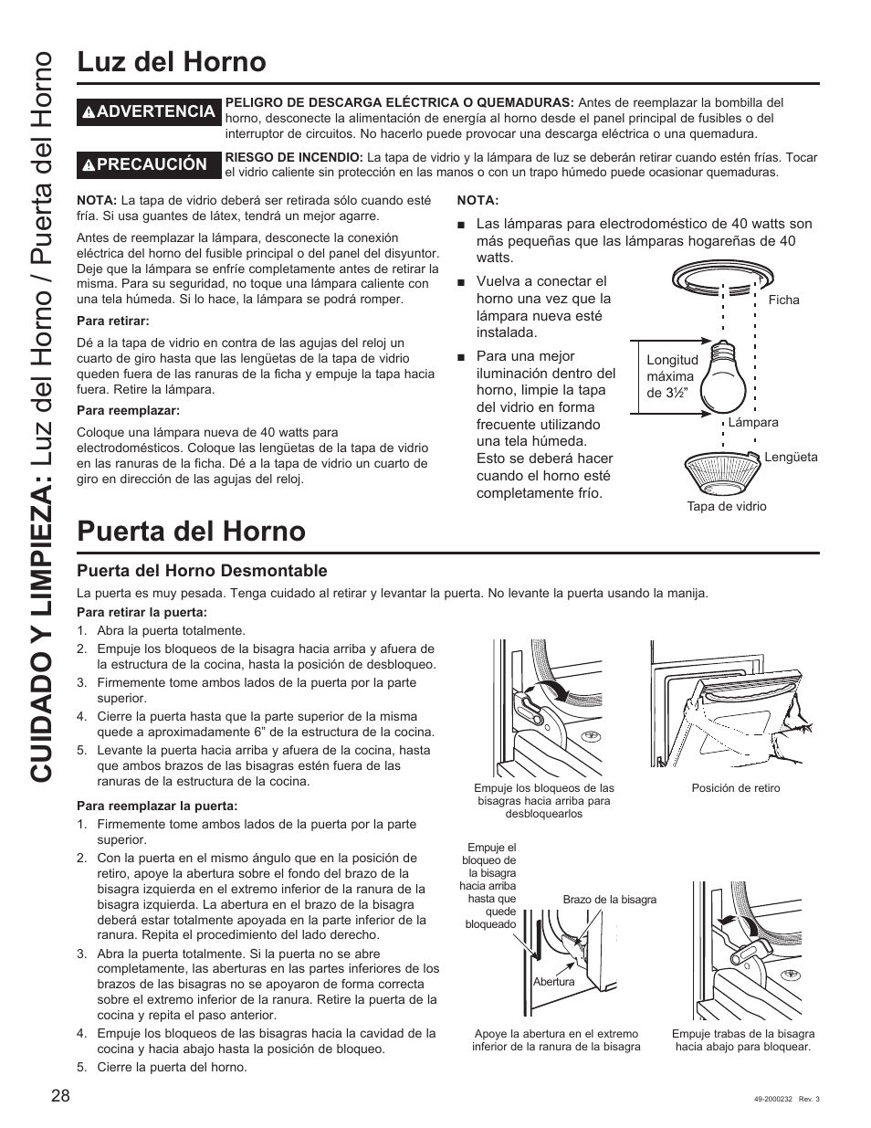 Luz del horno puerta del horno, Cuidado y limpieza: /x] gho +ruqr 3xhuwd gho +ruqr | Cafe Owner Manual User Manual | Page 65 / 73