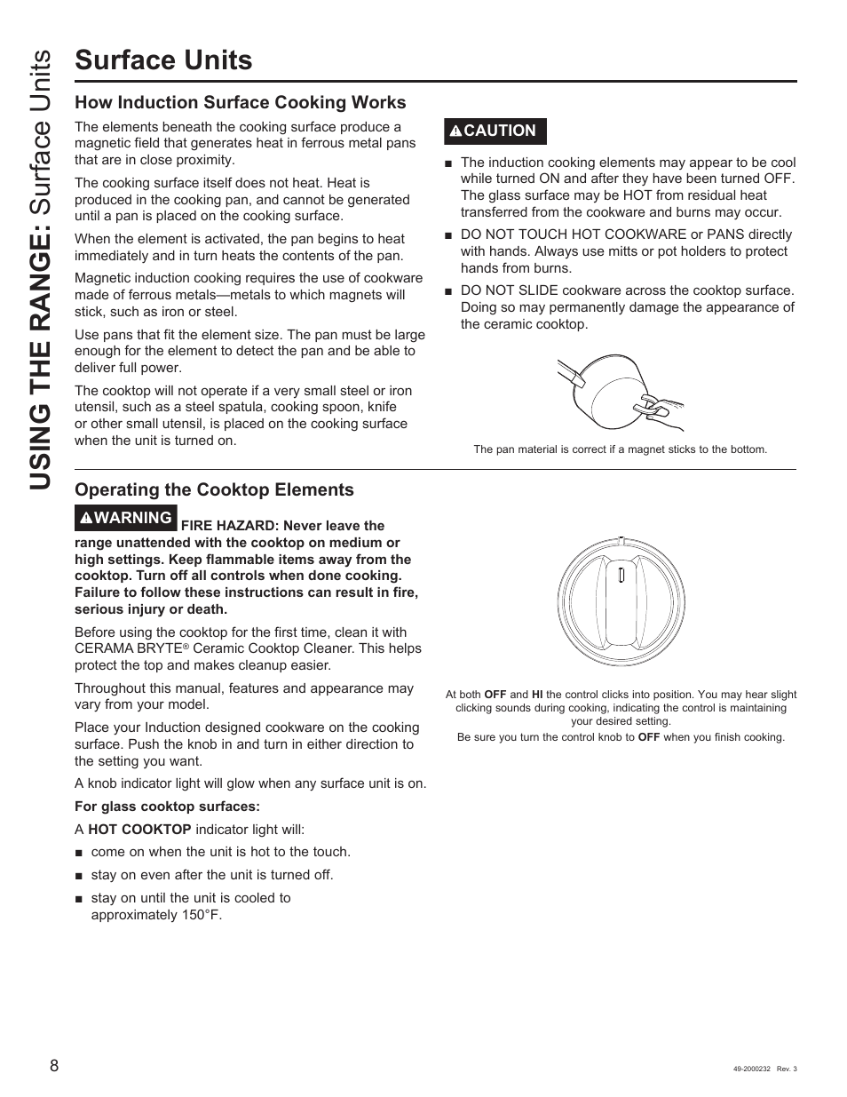 Using the range: surface units surface units, How induction surface cooking works, Operating the cooktop elements | Cafe Owner Manual User Manual | Page 9 / 73