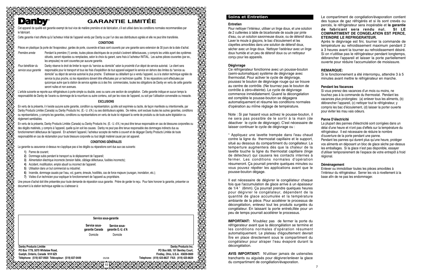 Garantie limitée | Danby DCR038BL User Manual | Page 7 / 15