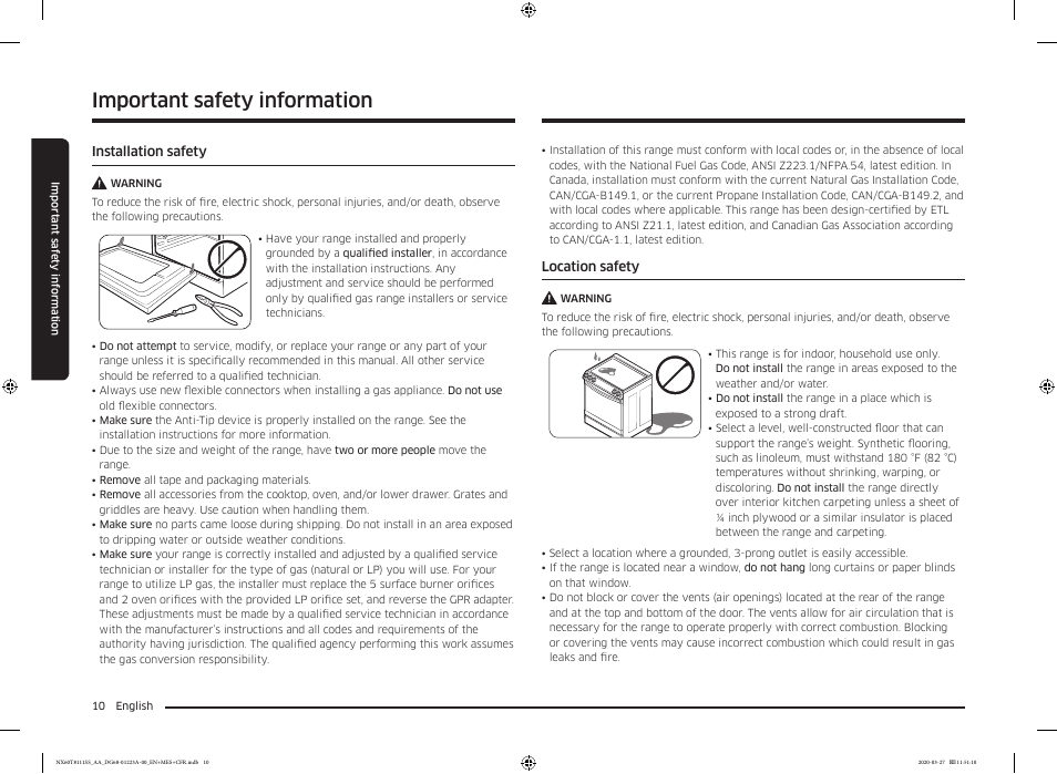 Important safety information | Samsung 30 Inch Slide-in Gas Smart Range Owner Manual User Manual | Page 10 / 144