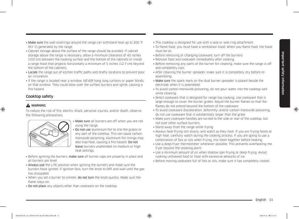 Samsung 30 Inch Slide-in Gas Smart Range Owner Manual User Manual | Page 11 / 144