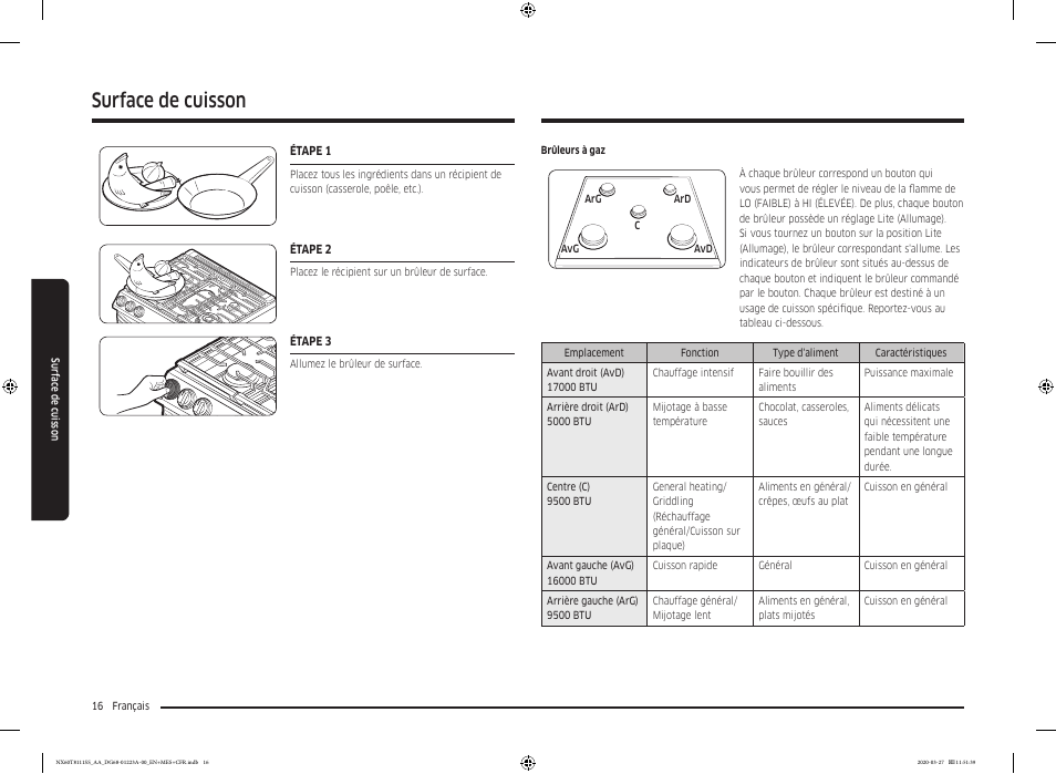 Surface de cuisson | Samsung 30 Inch Slide-in Gas Smart Range Owner Manual User Manual | Page 112 / 144