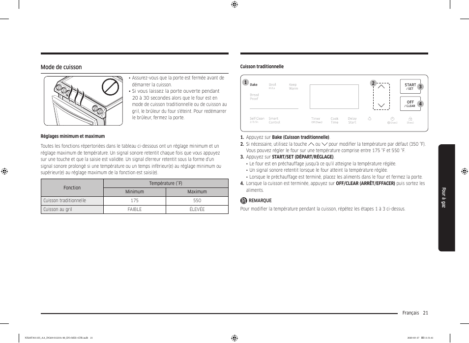 Mode de cuisson | Samsung 30 Inch Slide-in Gas Smart Range Owner Manual User Manual | Page 117 / 144