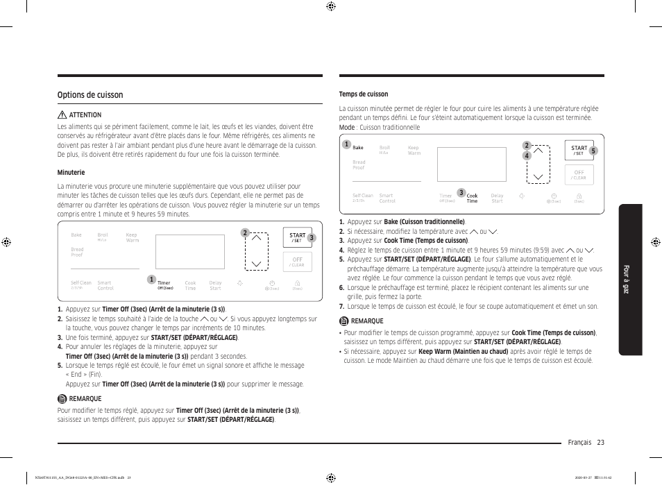 Options de cuisson | Samsung 30 Inch Slide-in Gas Smart Range Owner Manual User Manual | Page 119 / 144