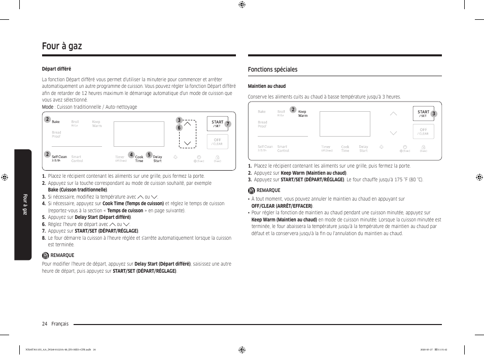 Fonctions spéciales, Four à gaz | Samsung 30 Inch Slide-in Gas Smart Range Owner Manual User Manual | Page 120 / 144