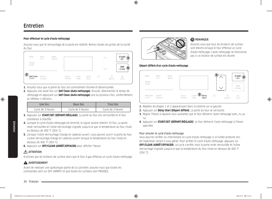 Entretien | Samsung 30 Inch Slide-in Gas Smart Range Owner Manual User Manual | Page 130 / 144