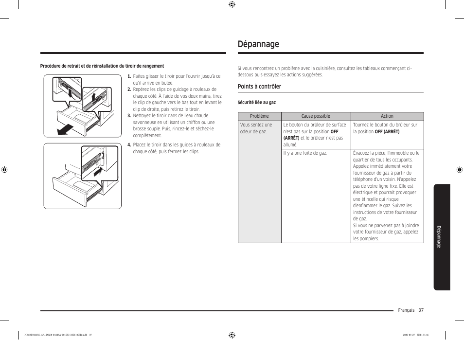 Dépannage, Points à contrôler | Samsung 30 Inch Slide-in Gas Smart Range Owner Manual User Manual | Page 133 / 144