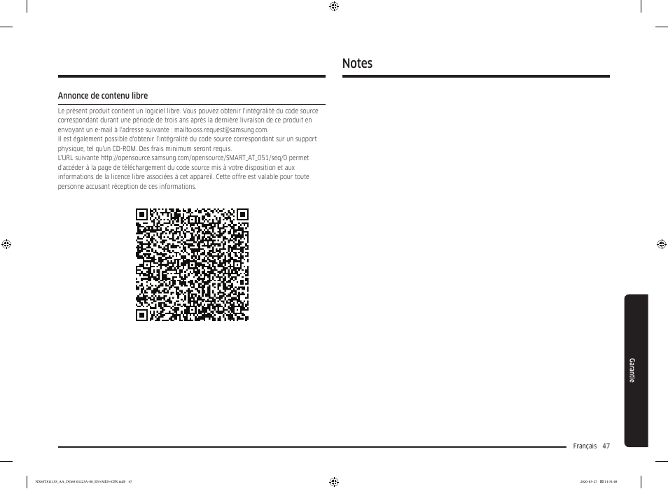 Annonce de contenu libre | Samsung 30 Inch Slide-in Gas Smart Range Owner Manual User Manual | Page 143 / 144