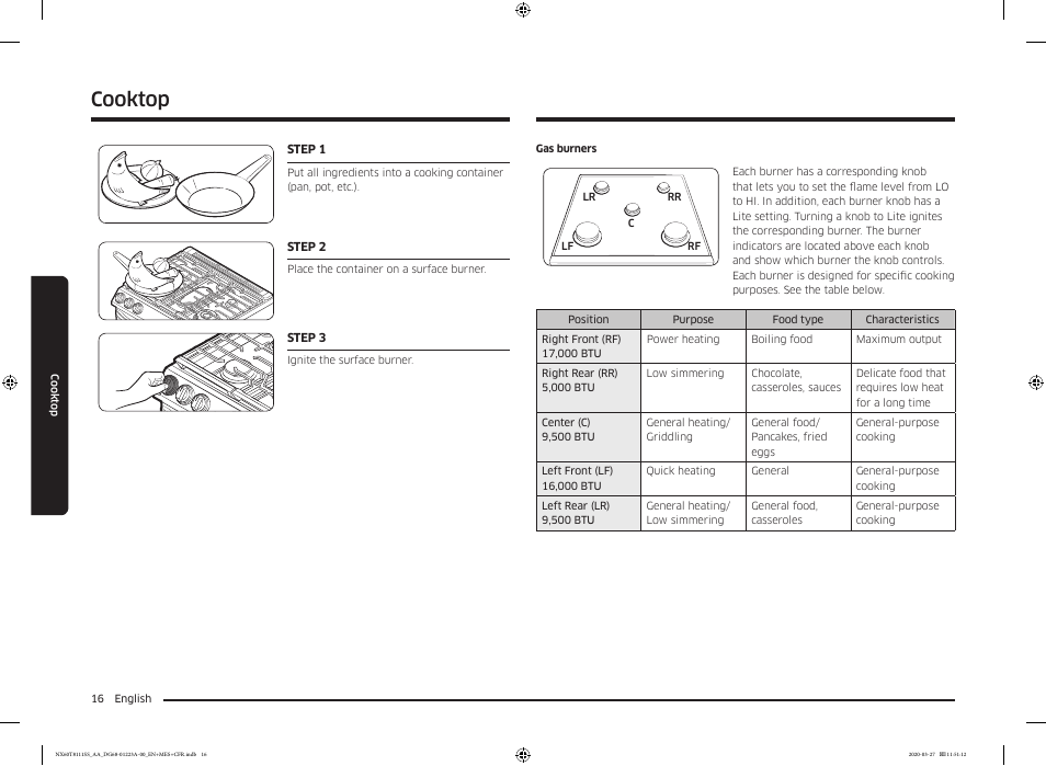 Cooktop | Samsung 30 Inch Slide-in Gas Smart Range Owner Manual User Manual | Page 16 / 144