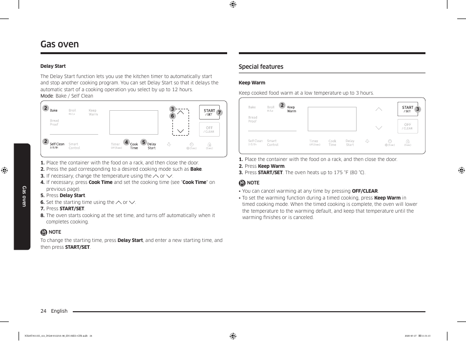 Special features, Gas oven | Samsung 30 Inch Slide-in Gas Smart Range Owner Manual User Manual | Page 24 / 144