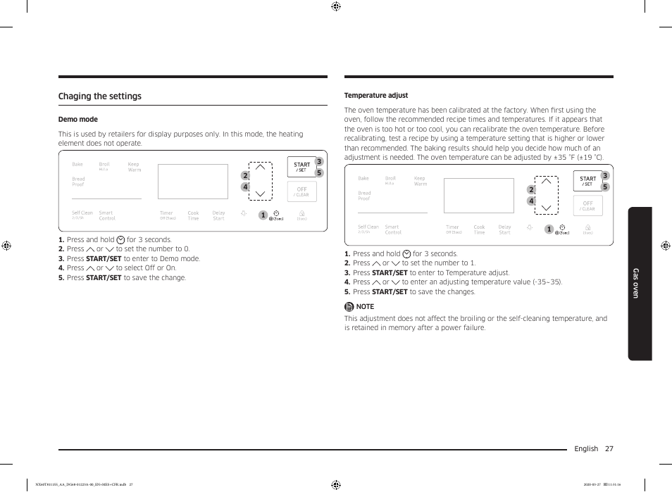 Chaging the settings | Samsung 30 Inch Slide-in Gas Smart Range Owner Manual User Manual | Page 27 / 144