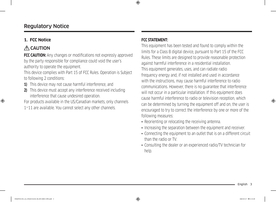 Regulatory notice | Samsung 30 Inch Slide-in Gas Smart Range Owner Manual User Manual | Page 3 / 144