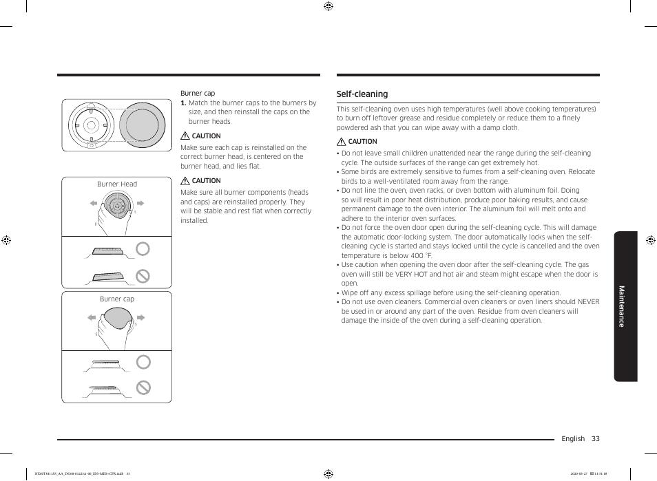 Self-cleaning, Self-cleaning 33 | Samsung 30 Inch Slide-in Gas Smart Range Owner Manual User Manual | Page 33 / 144