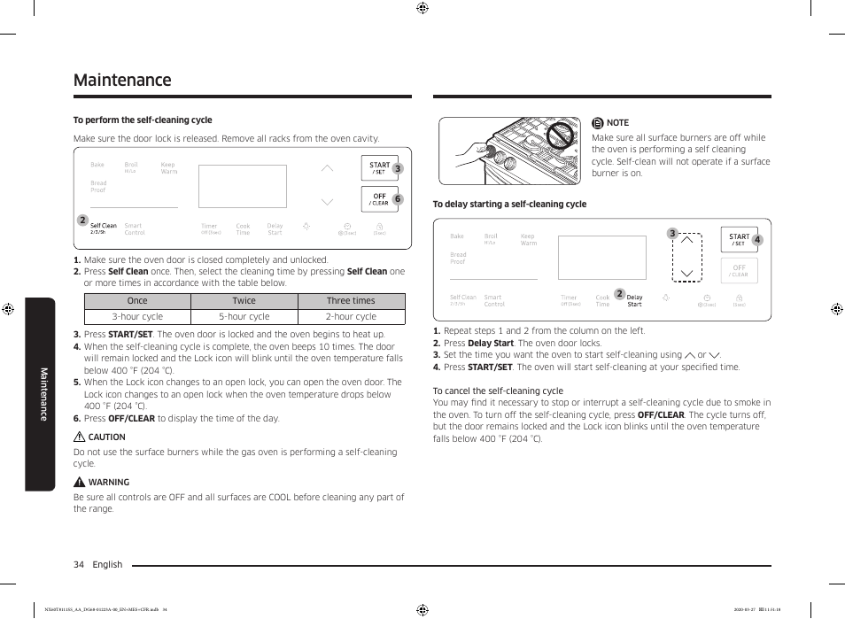 Maintenance | Samsung 30 Inch Slide-in Gas Smart Range Owner Manual User Manual | Page 34 / 144