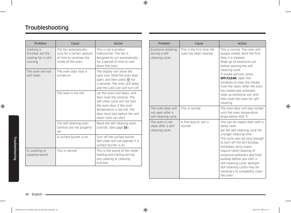 Troubleshooting | Samsung 30 Inch Slide-in Gas Smart Range Owner Manual User Manual | Page 40 / 144