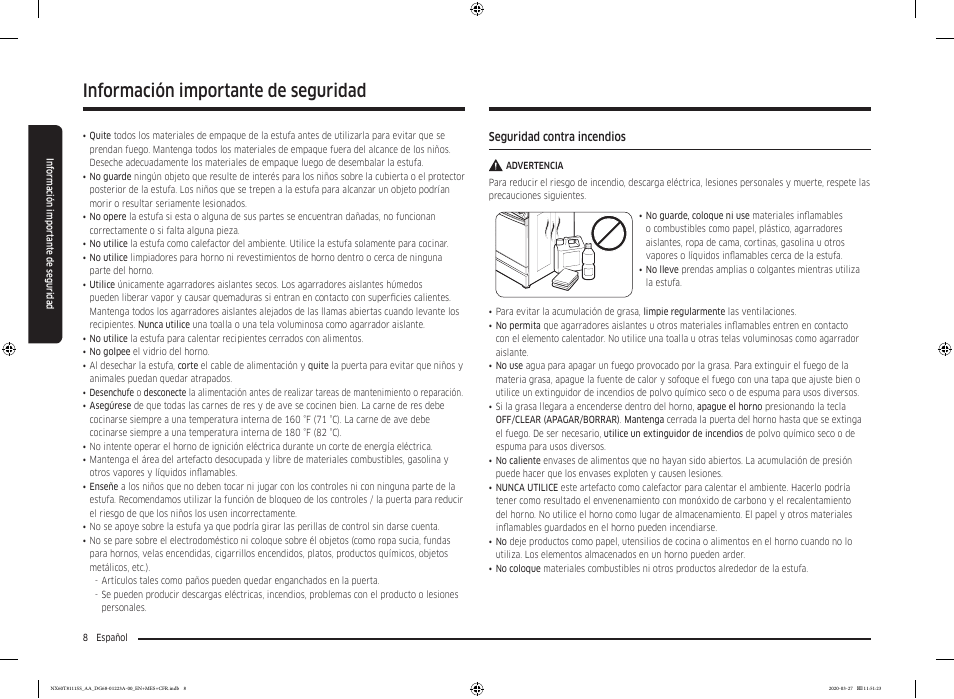 Información importante de seguridad | Samsung 30 Inch Slide-in Gas Smart Range Owner Manual User Manual | Page 56 / 144