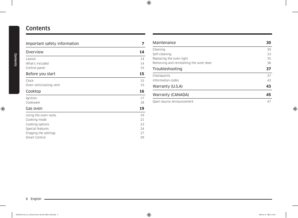 Samsung 30 Inch Slide-in Gas Smart Range Owner Manual User Manual | Page 6 / 144