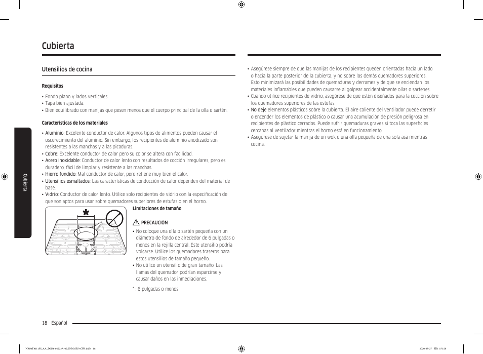 Utensilios de cocina, Cubierta | Samsung 30 Inch Slide-in Gas Smart Range Owner Manual User Manual | Page 66 / 144