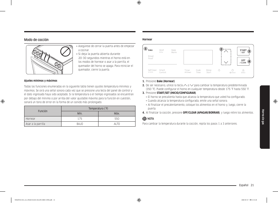 Modo de cocción | Samsung 30 Inch Slide-in Gas Smart Range Owner Manual User Manual | Page 69 / 144