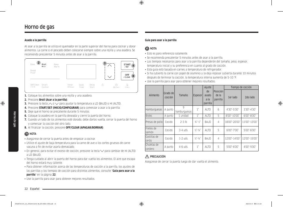 Horno de gas | Samsung 30 Inch Slide-in Gas Smart Range Owner Manual User Manual | Page 70 / 144