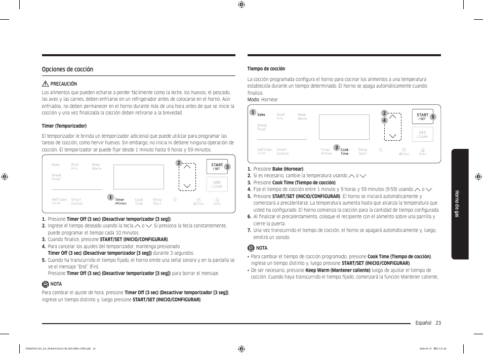 Opciones de cocción | Samsung 30 Inch Slide-in Gas Smart Range Owner Manual User Manual | Page 71 / 144