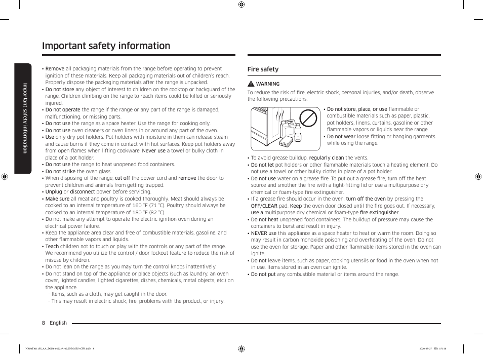 Important safety information | Samsung 30 Inch Slide-in Gas Smart Range Owner Manual User Manual | Page 8 / 144