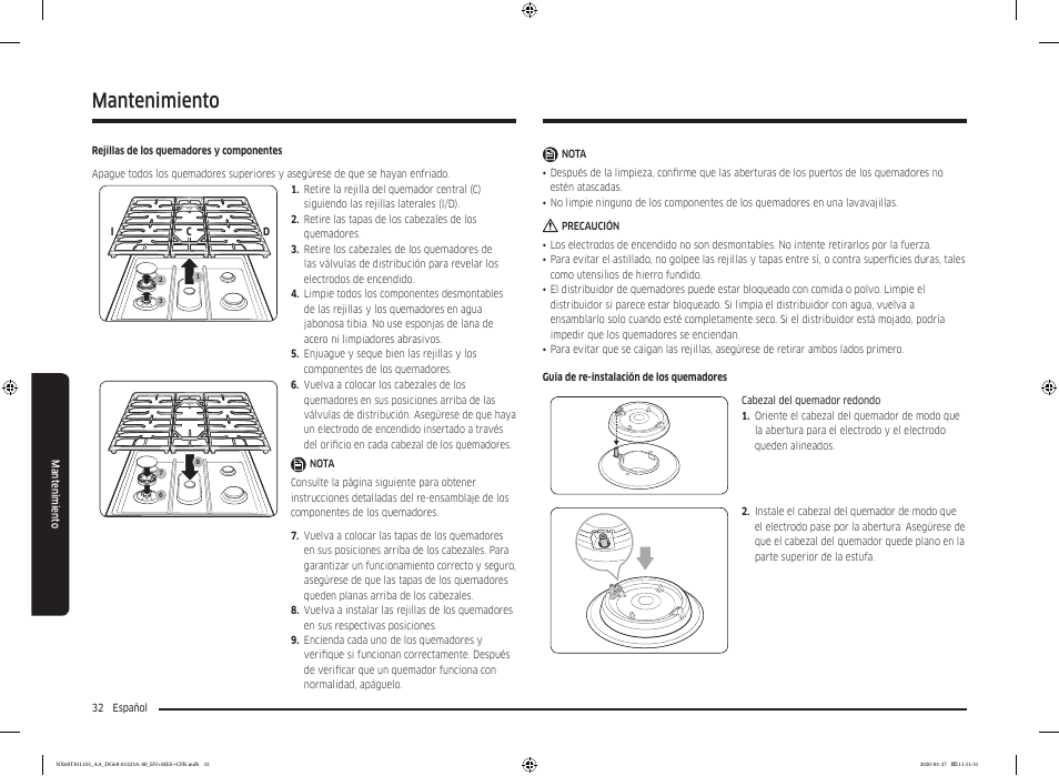 Mantenimiento | Samsung 30 Inch Slide-in Gas Smart Range Owner Manual User Manual | Page 80 / 144