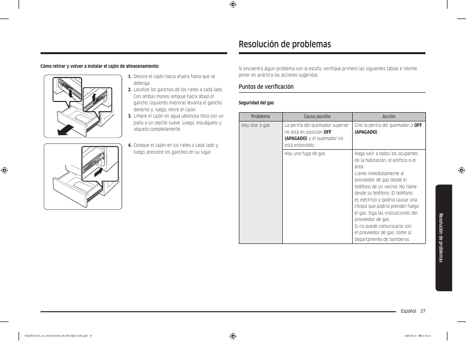 Resolución de problemas, Puntos de verificación | Samsung 30 Inch Slide-in Gas Smart Range Owner Manual User Manual | Page 85 / 144