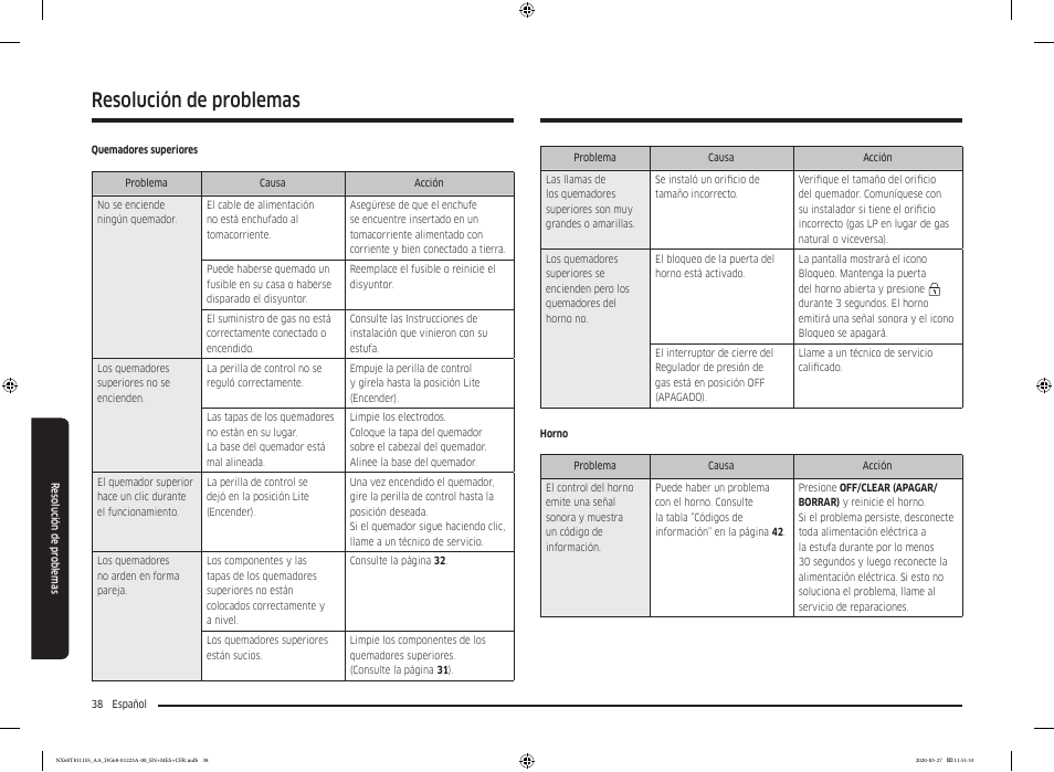 Resolución de problemas | Samsung 30 Inch Slide-in Gas Smart Range Owner Manual User Manual | Page 86 / 144