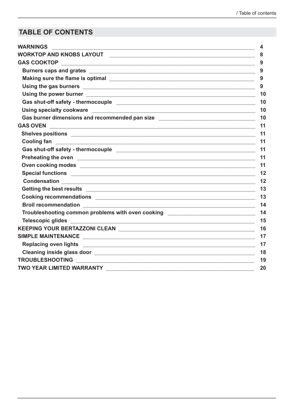 Bertazzoni Professional Series 24 Inch Freestanding Gas Range Owner's Manual User Manual | Page 3 / 40