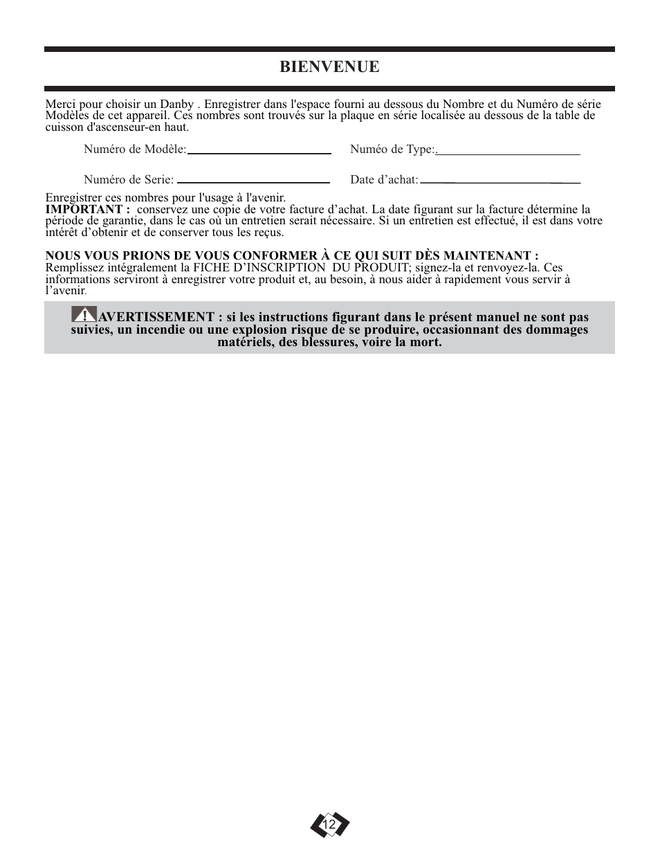 Bienvenue | Danby DER3009W User Manual | Page 12 / 32