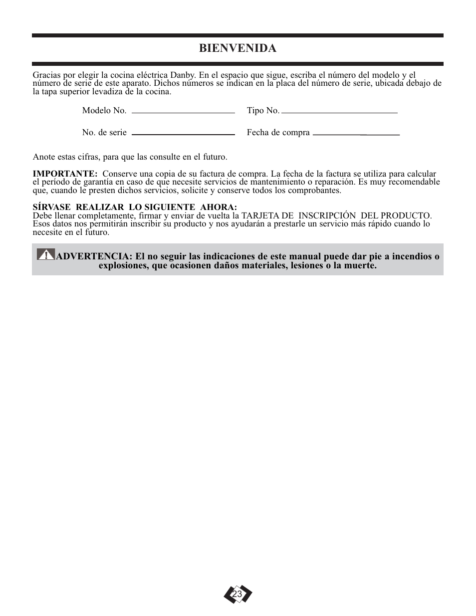 Bienvenida | Danby DER3009W User Manual | Page 22 / 32