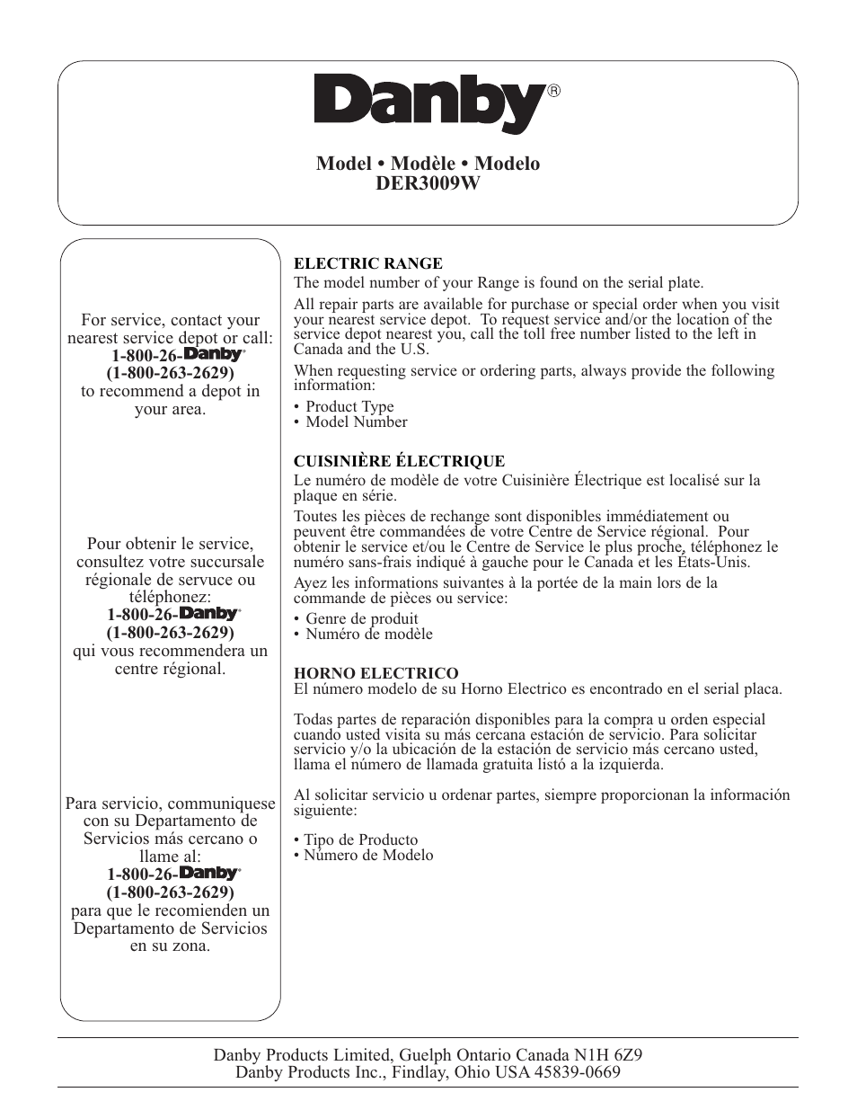 Danby DER3009W User Manual | Page 32 / 32