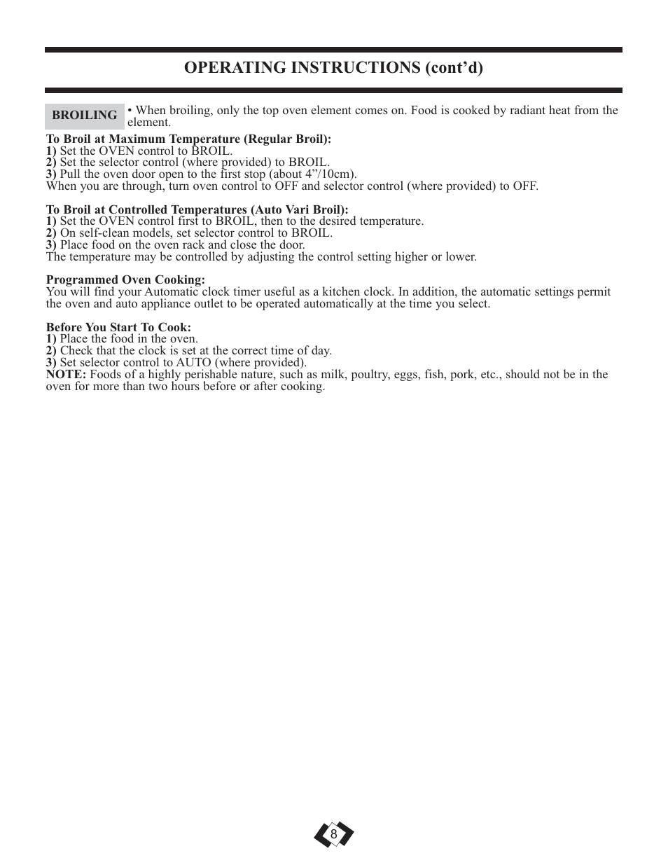 Operating instructions (cont’d) | Danby DER3009W User Manual | Page 9 / 32