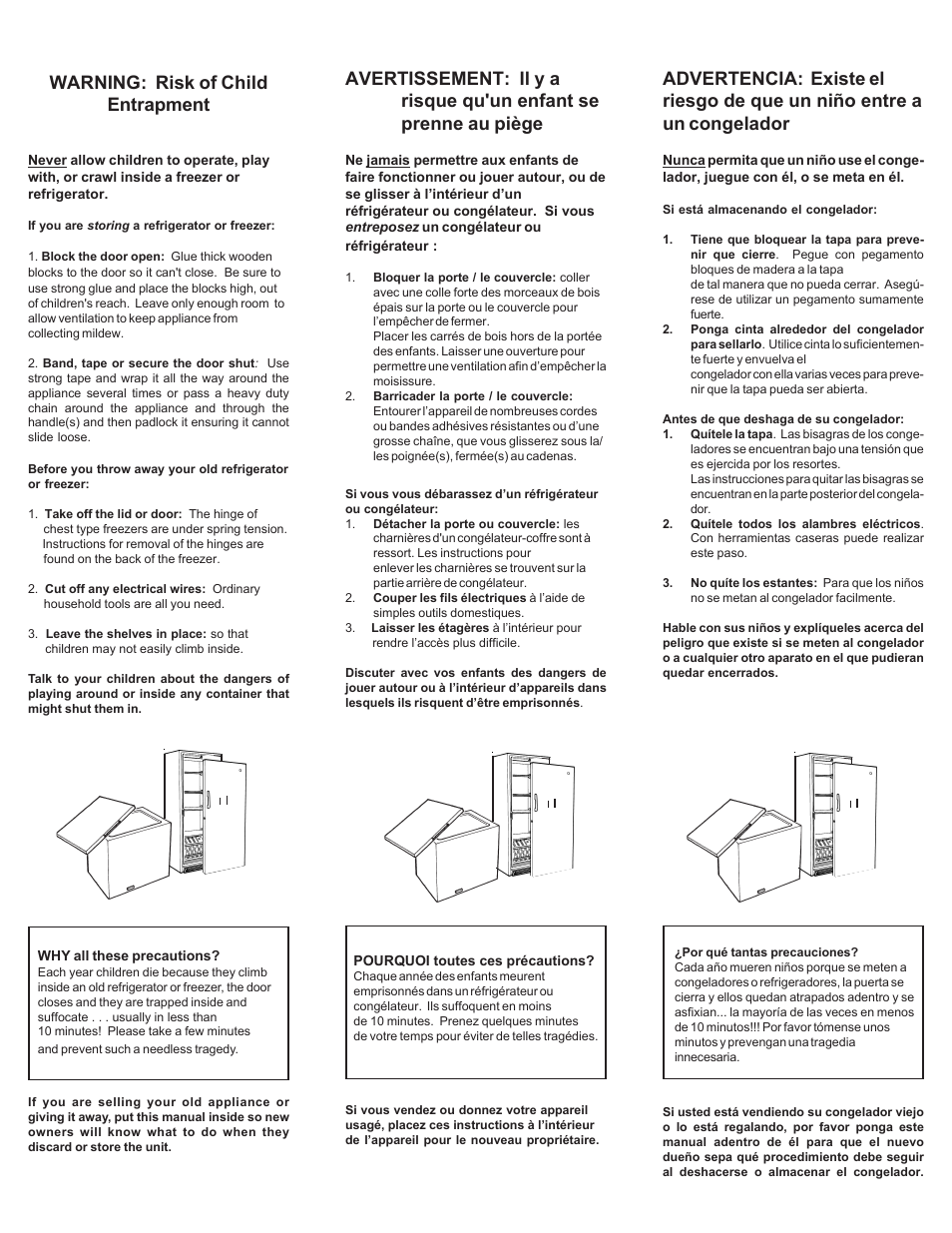 Warning: risk of child entrapment | Danby DUF419W User Manual | Page 7 / 8