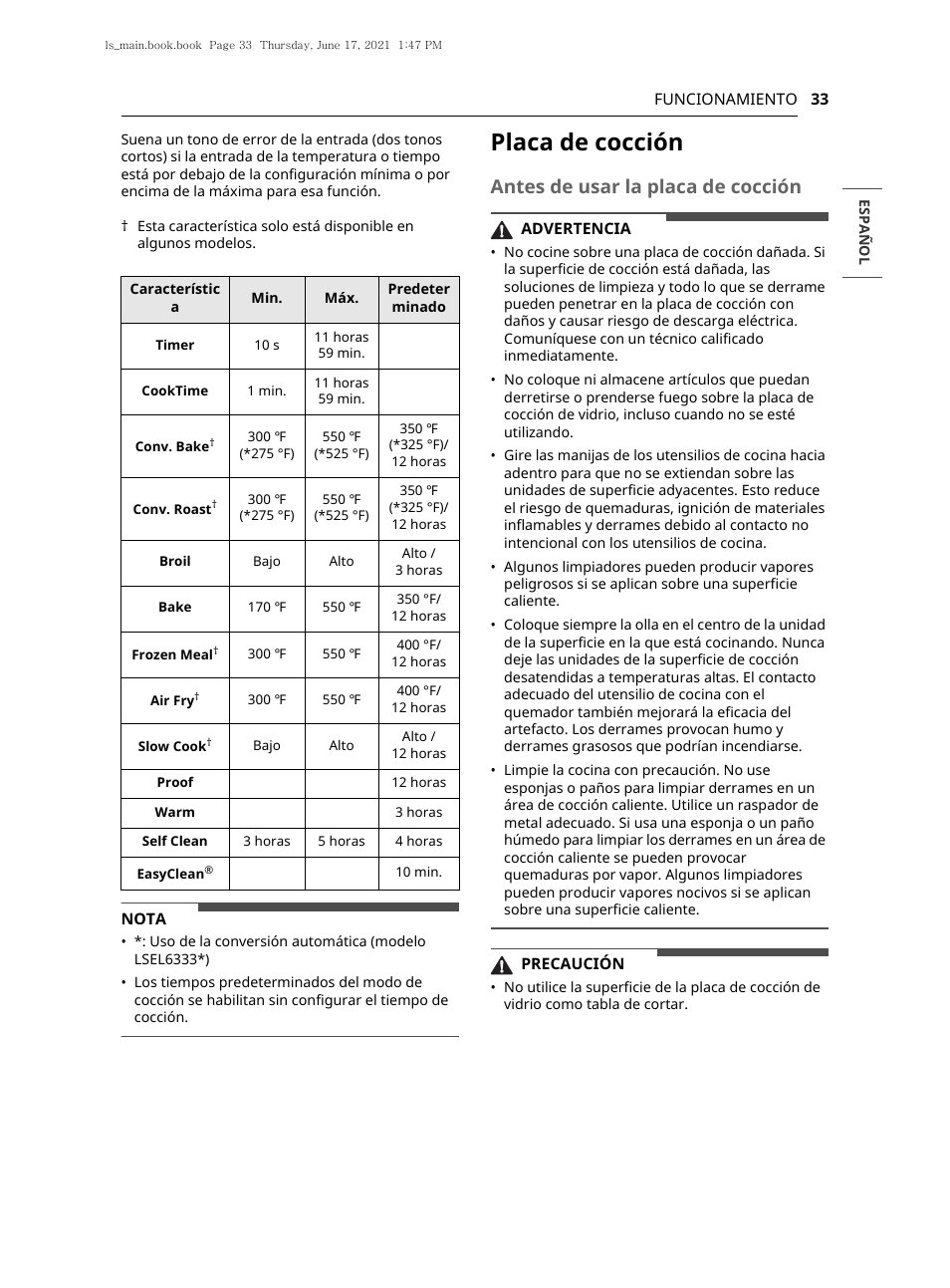 Placa de cocción, Antes de usar la placa de cocción | LG 30 Inch Electric Slide-In Smart Range Owner Manual User Manual | Page 109 / 164