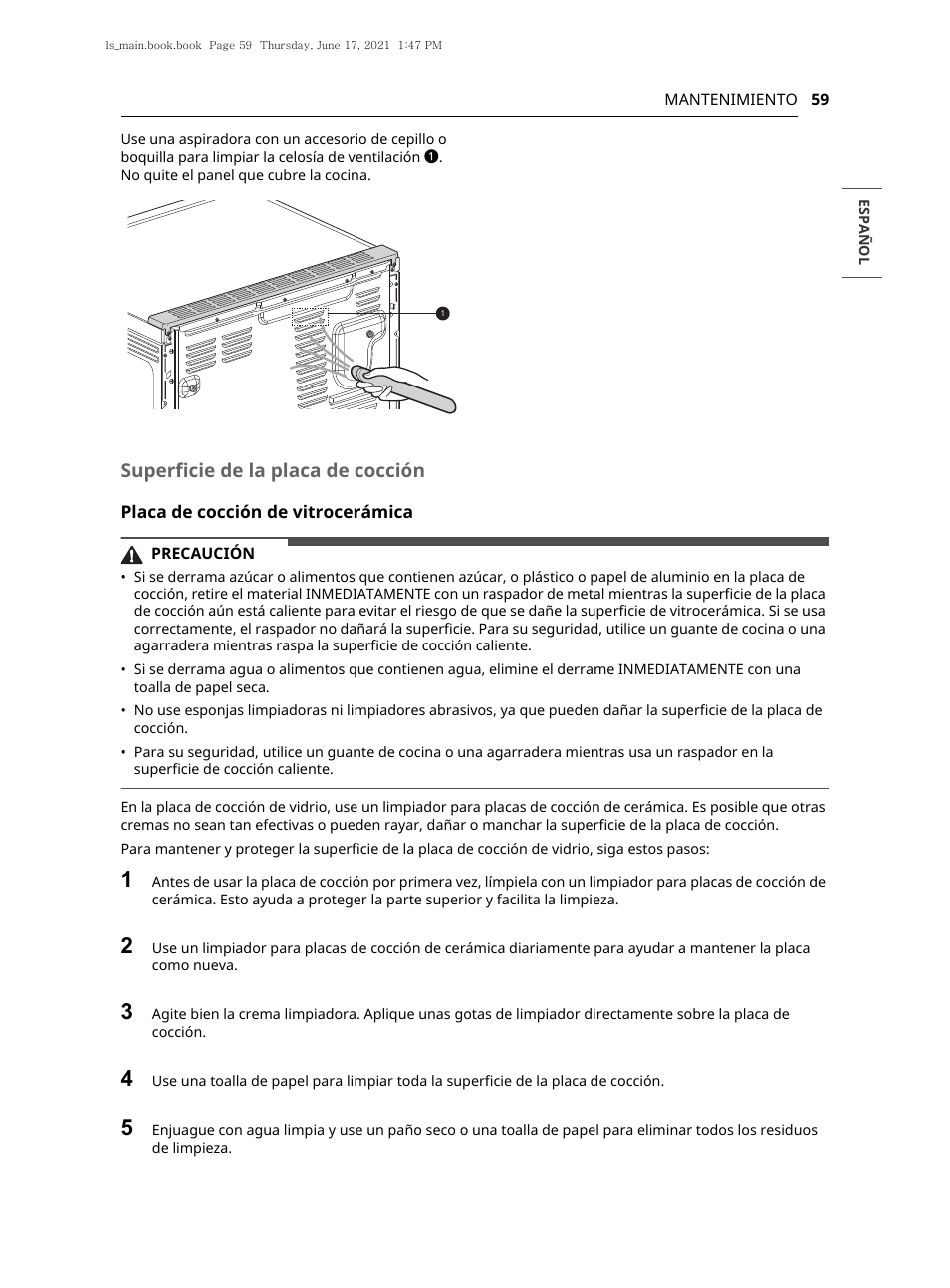 Superficie de la placa de cocción | LG 30 Inch Electric Slide-In Smart Range Owner Manual User Manual | Page 135 / 164