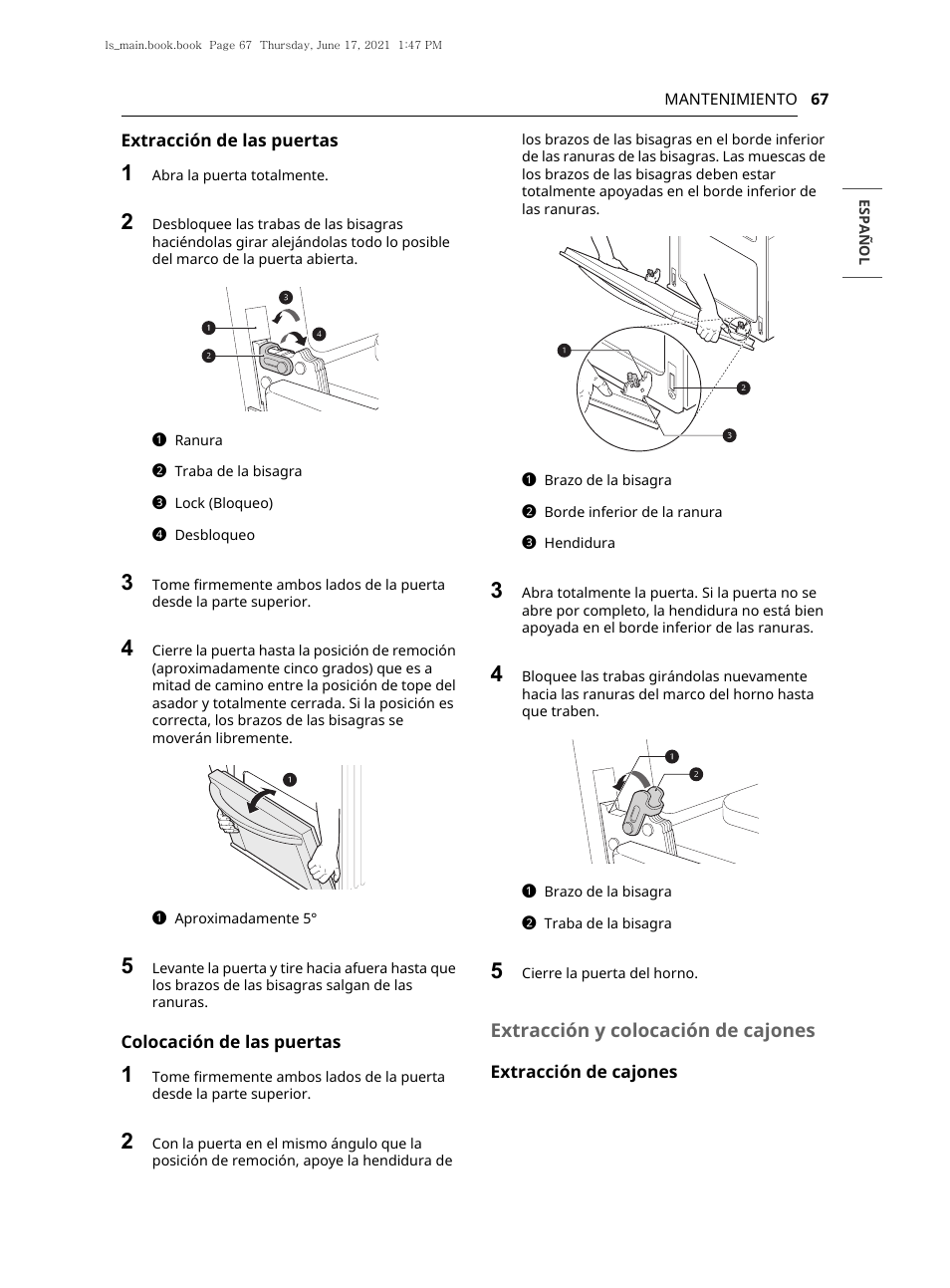 Extracción y colocación de cajones | LG 30 Inch Electric Slide-In Smart Range Owner Manual User Manual | Page 143 / 164